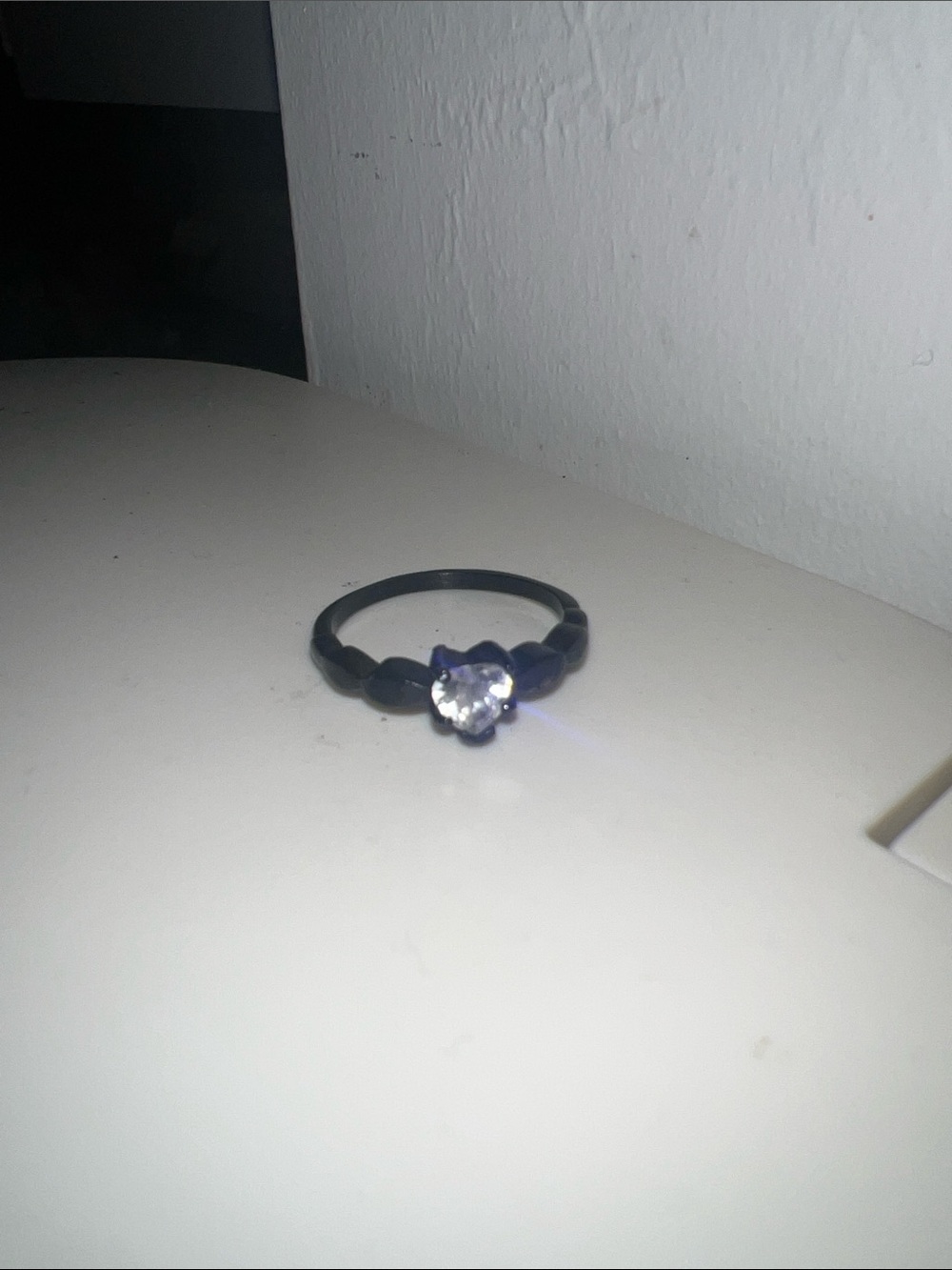 Black Ring with Clear Stone - Women Jewelry